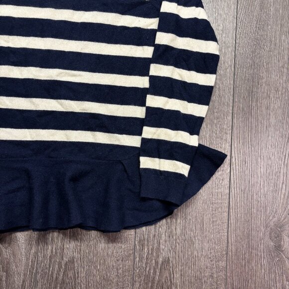Nordstorm Signature 100% Cashmere Peplum Sweater Nautical Blue stripe Large - Picture 3 of 8